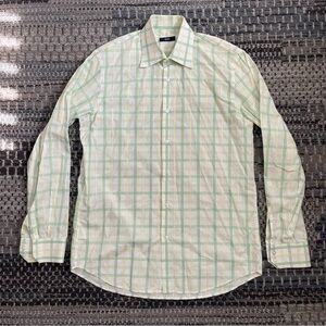 👔 Hugo Boss Mens Long Sleeve Button Down Shirt, Green Yellow Check, Neck Size 16